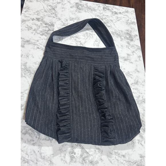 Bayou Salvage Stripe Gray White Ruffled Shoulder Bag Handmade Boho Hippie Fabric - Picture 4 of 7